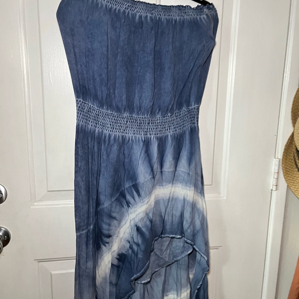 Storia Boho Ocean Breeze Strapless Tie Dye High Low Maxi Dress Sz Large